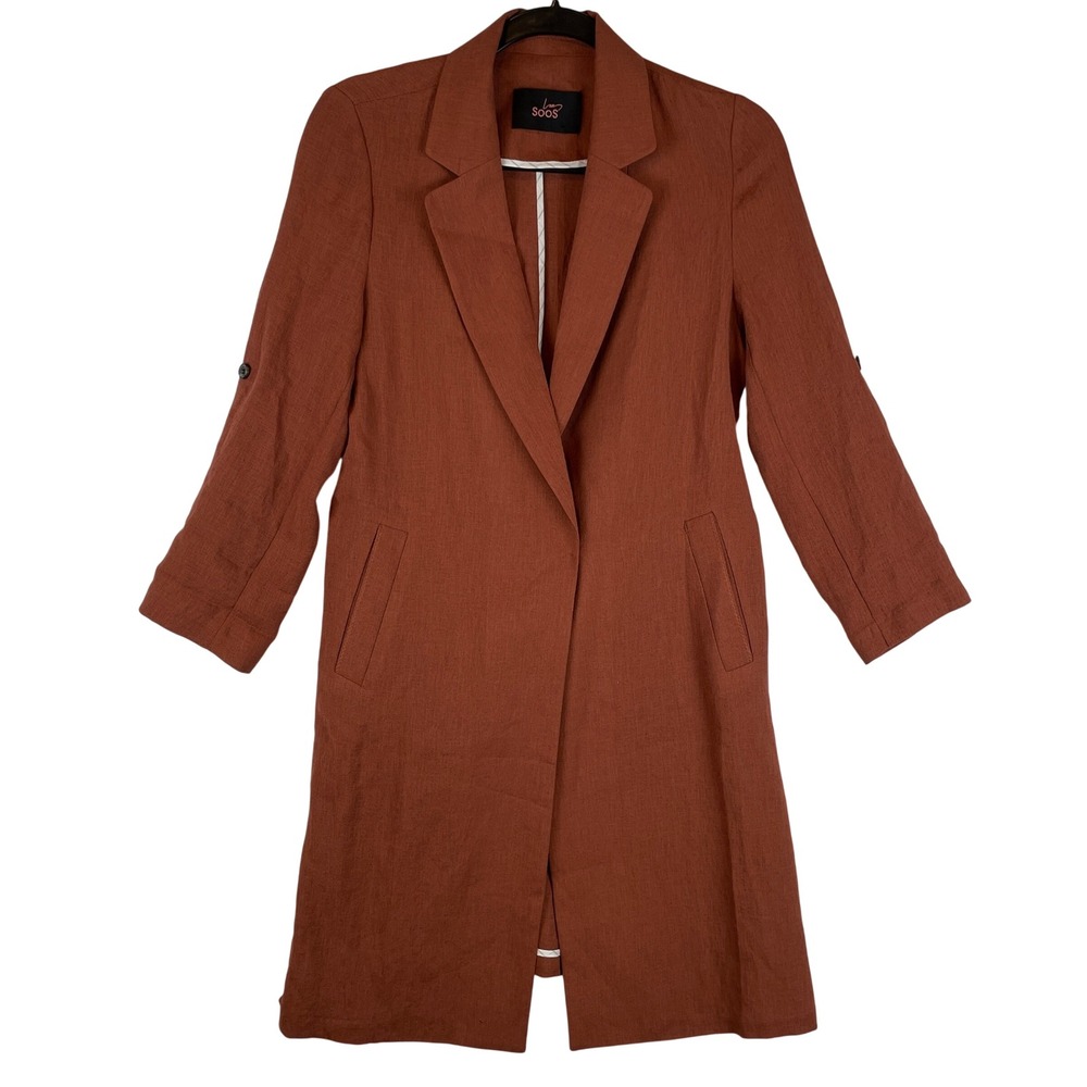 Love SOOS Women Rust Brown Longline Blazer Duster Coat S203BJK852 Korea FS